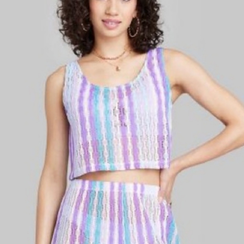Women’s Pastel Stripe Cropped Swim Top - Lavender Multi